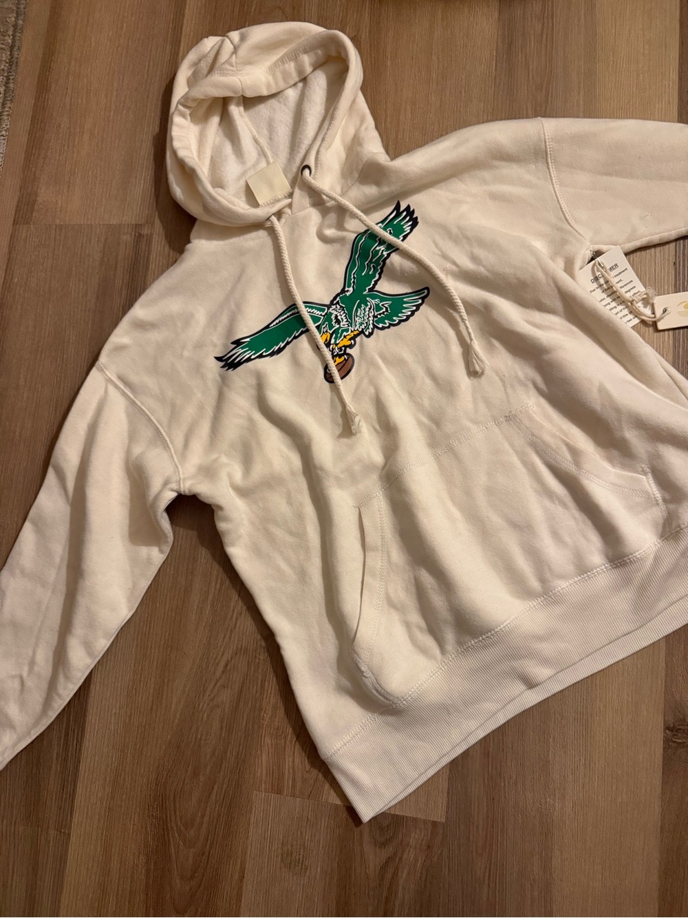 Philadelphia Eagles Cream Women's Hoodie with Vintage Eagle